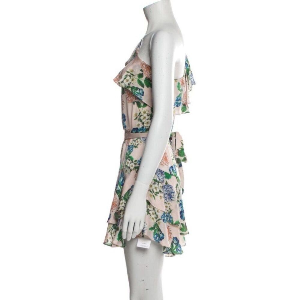 Marissa Webb - Baby Pink Floral One Shoulder Ruffled Silk Blend Dress XS - Picture 3 of 8